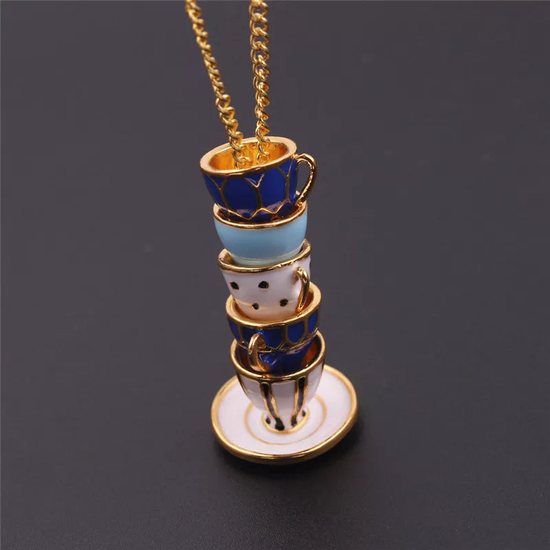 Fashion Womens Mens Necklace Teacup Necklace Cups Pendant Necklace 2022 Long Necklaces Enamel Tea Cups Jewelry on The Neck