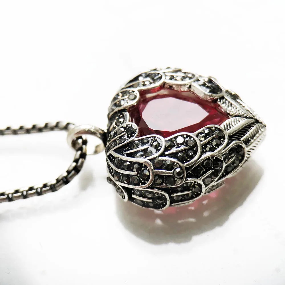 Women's 925 Sterling Silver Red Winged Heart Pendant Necklace