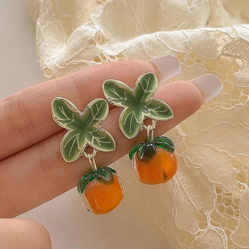 Persimmon Flower Leaf Stud Earrings