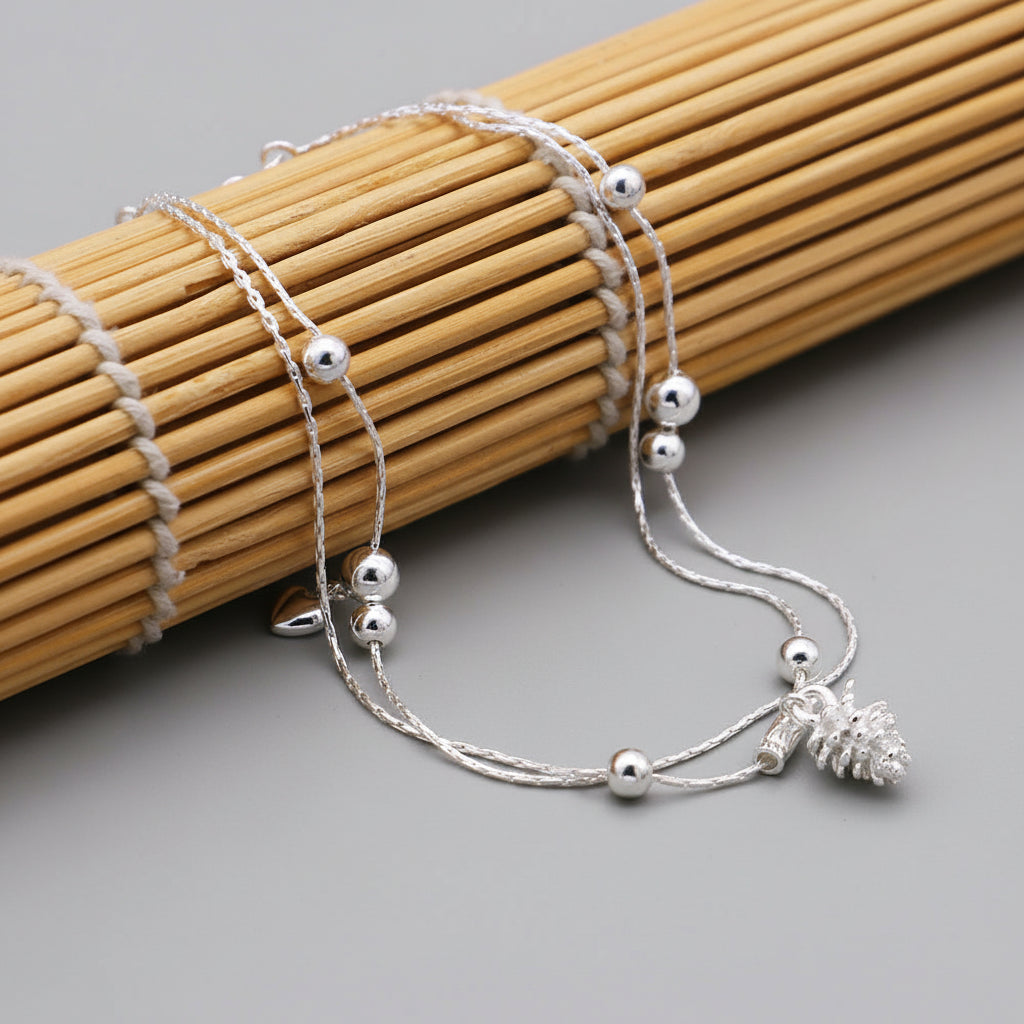925 Silver Anklet for Girls with Pineapple Pendant Cute Summer Essential Versatile Silver Foot Chain for Beach Birthday Gift