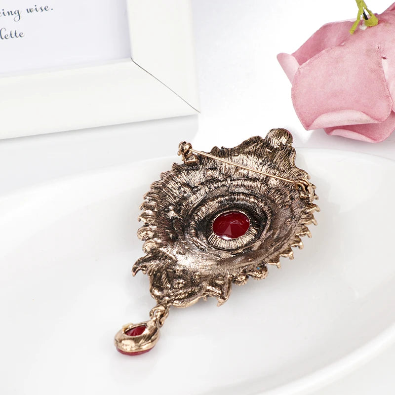 Bohemia Antique Gold Crystal Flower Brooch Pin - Vintage Wedding Accessory