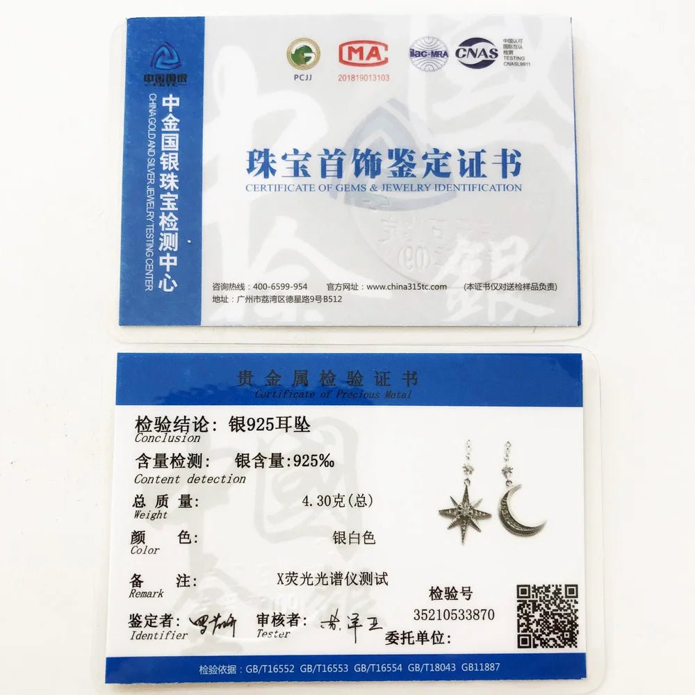 Fashion Magical Star & Moon Drop Earrings, Sterling Silver 925