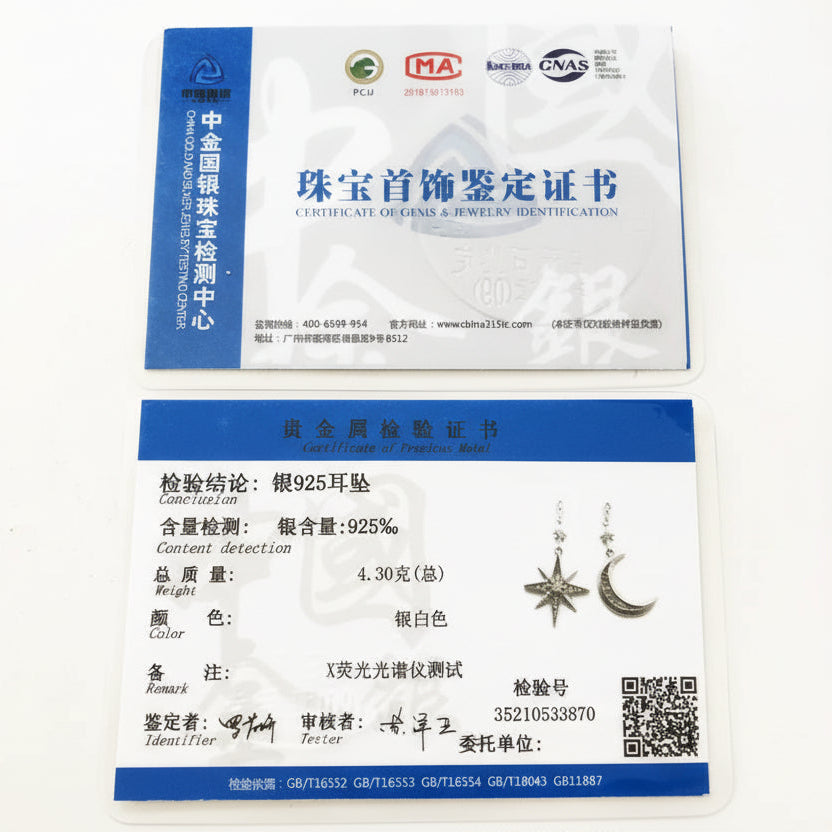 Fashion Magical Star & Moon Drop Earrings, Sterling Silver 925