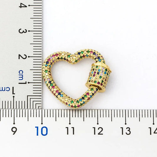 Rainbow Heart Carabiner Necklace – Gold Tone