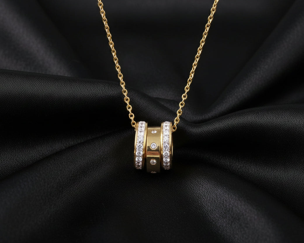 Three Zircon Circle Necklace - Minimalist Stainless Steel Pendant
