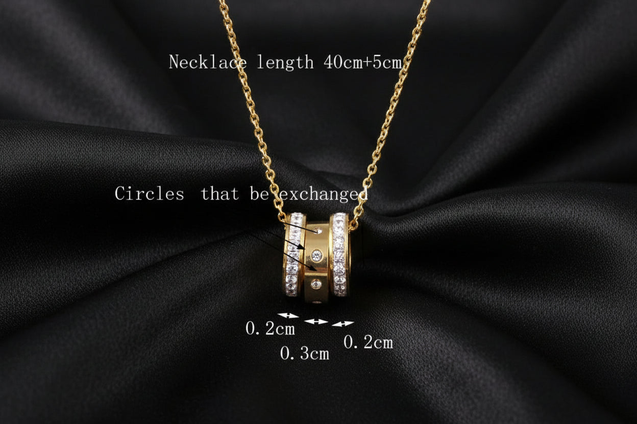 Three Zircon Circle Necklace - Minimalist Stainless Steel Pendant