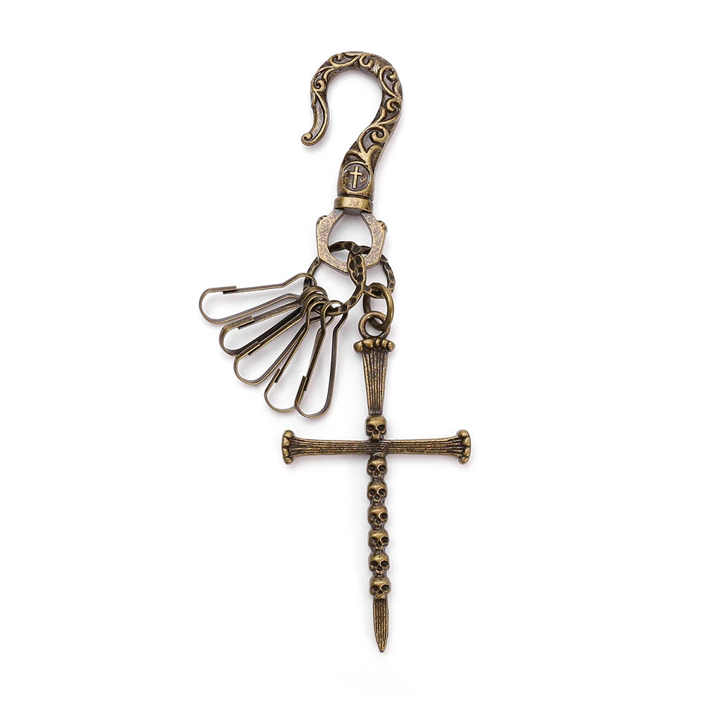 Retro Skull Cross Keychain Punk Hip-Hop Denim Accessory Pendant Unisex European American Style Minimalist Jewelry