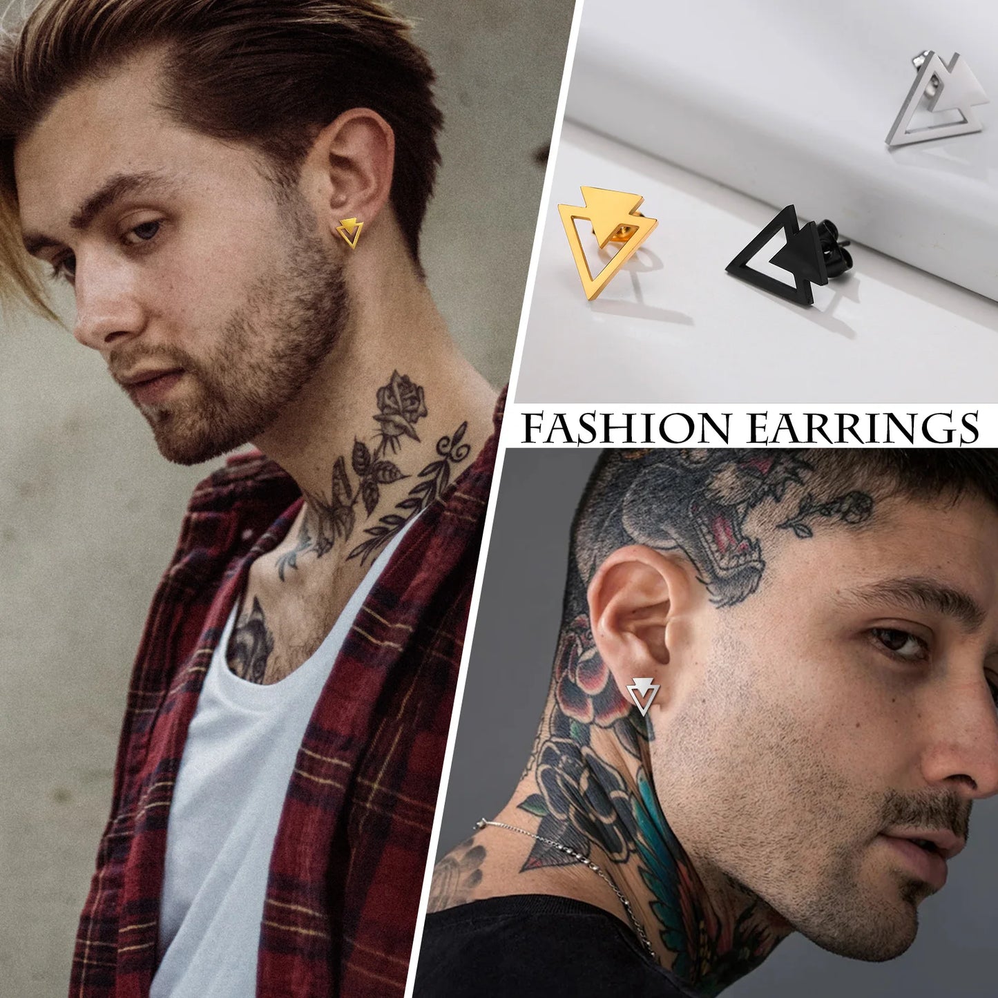 Stud Earring Men,Stainless Steel Double Triangle Arrow Arrowhead Geometric Minimalist Stud Earrings,Simple and Elegant Jewellery