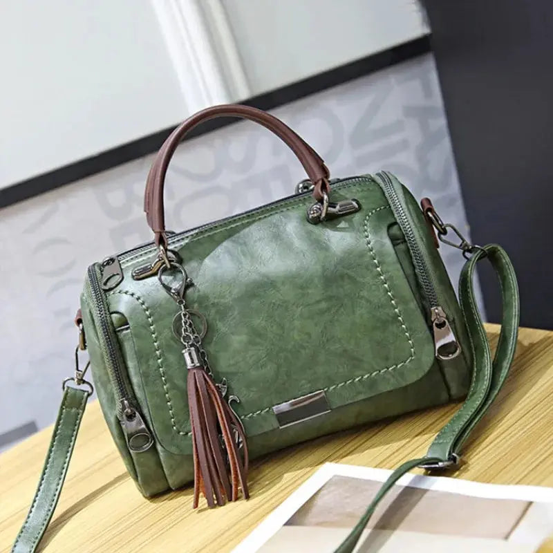Tassel Decor Women's Large Capacity Shoulder Bag Fashion Zipper Crossbody Bags With Removable Strap Boston Handbag Женская сумка