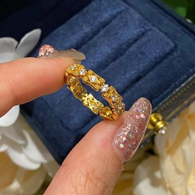 Palace Style Hollow Zircon Ring - Sterling Silver Plated Statement Ring