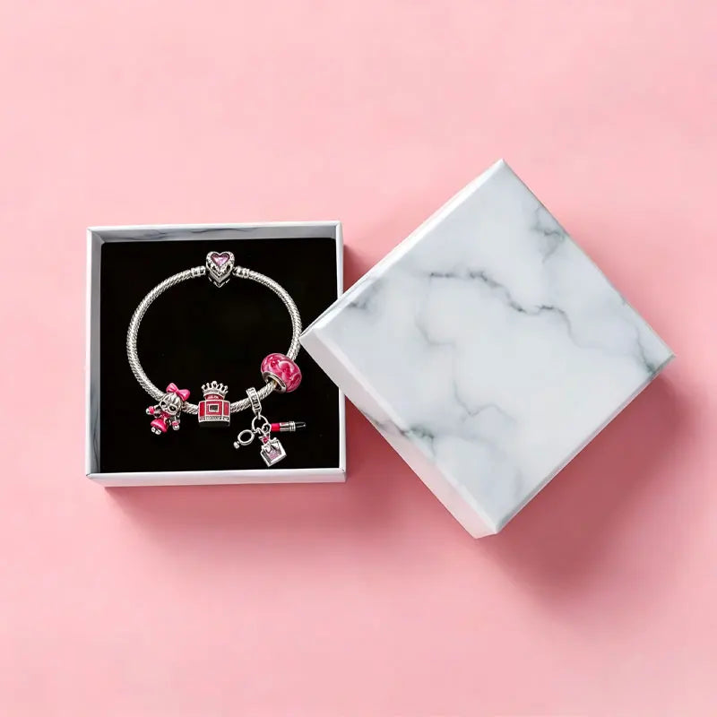 925 Sterling Silver Original Certified Pink Double Braid Girl Perfume Bag Jewelry and Accessory Sets on Promotion Diy Fine Gift