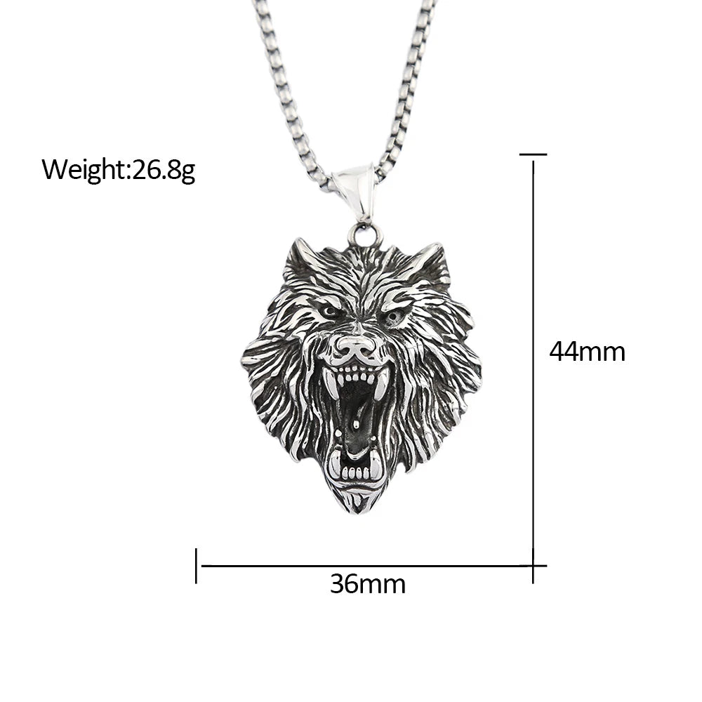 Mens Stainless Steel Lion Pendant Necklace - Viking Biker Style