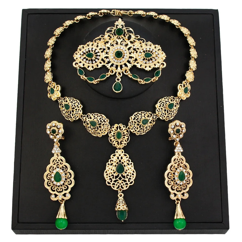Moroccan Bride Jewelry Set | Necklace Earrings & Brooch | Algeria Caftan Flower Statement Jewelry