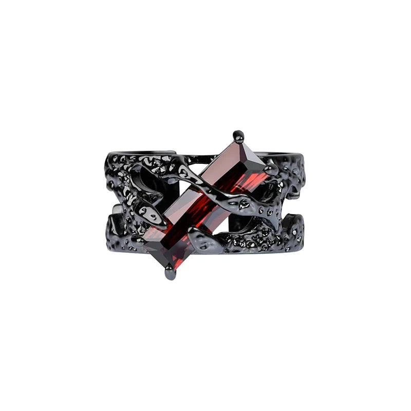 Punk Black Thorns Ring with Rhinestones | Open Adjustable Couple Ring