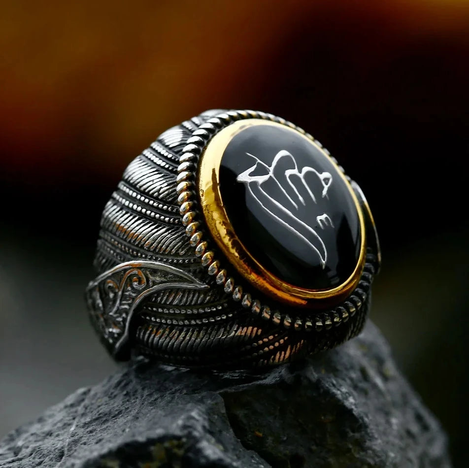 316L Stainless Steel Turkish Signet Ring | Zircon Stone Ethnic Style Jewelry for Men