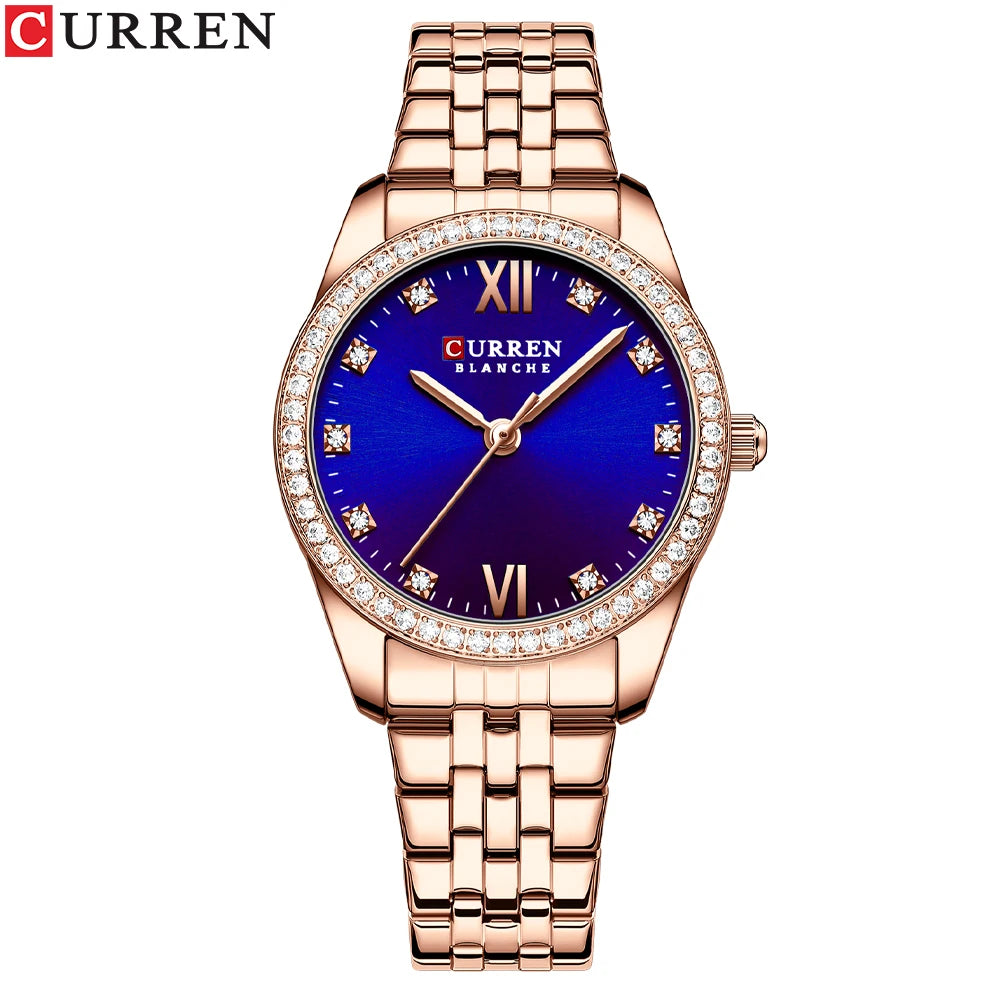 CURREN Women's Luxury Rhinestone Bracelet Watch | Rose Gold | Quartz | Gift Box Available