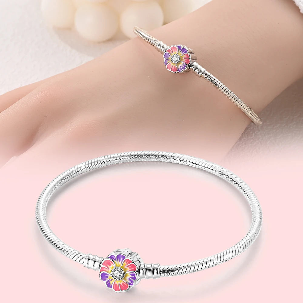 Charms Plants & Insects Flower Bee Butterfly Beads Bracelet Pendant Set Fine 925 Sterling Silver Jewelry Gift Box For Women