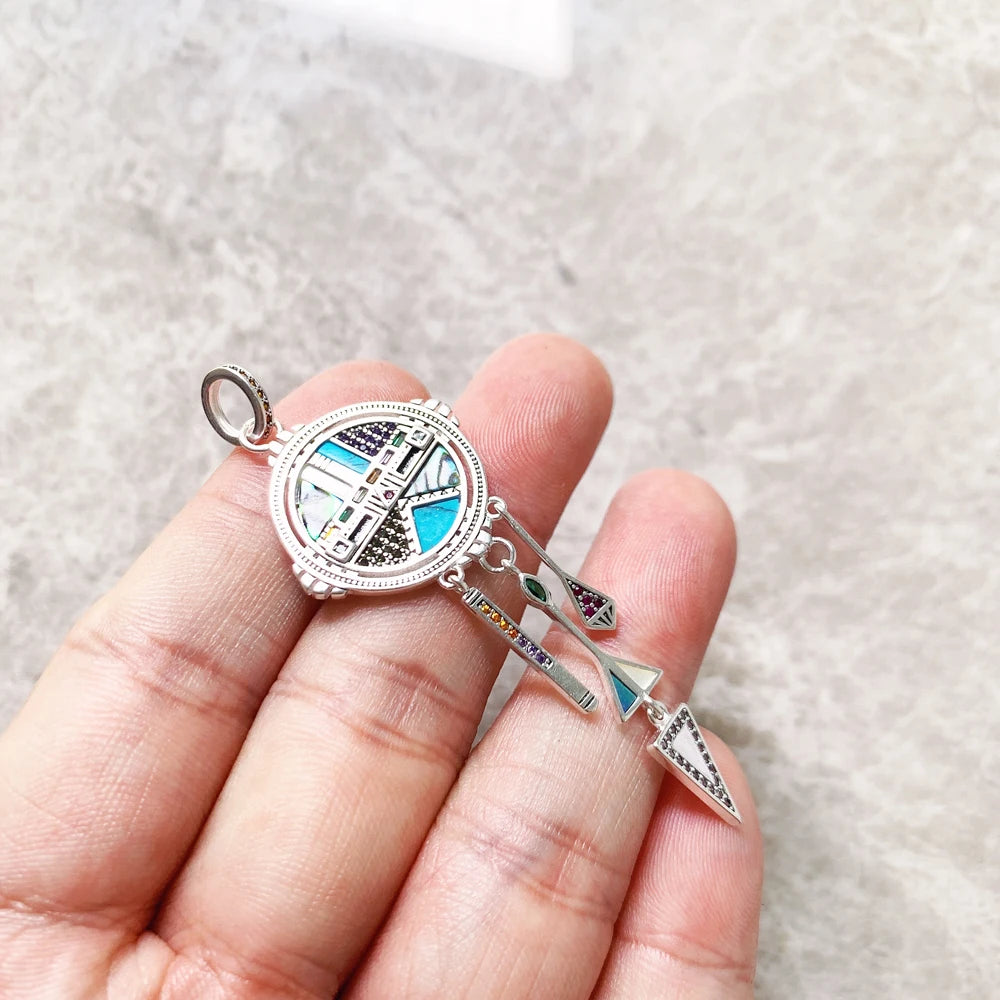 Pendant Dreamcatcher Sun Symbol,Summer Turquoise Jewelry 925 Sterling Silver