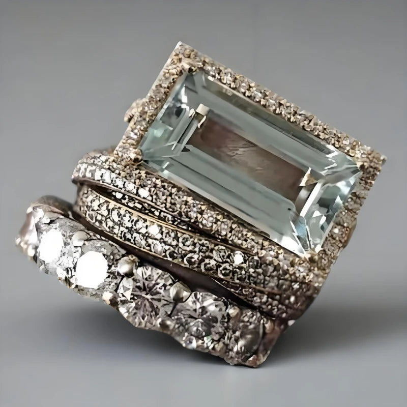 Fashion Blue Square Zircon Stackable Ring Set (3 Pieces)
