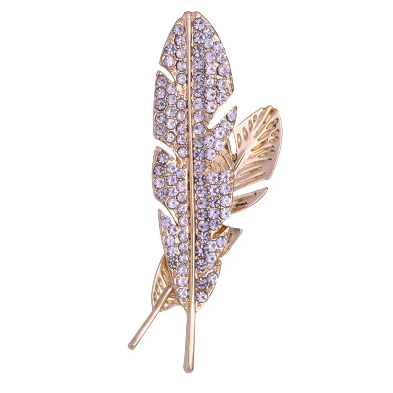 Men's Elegant Rhinestone Feather Brooch – Suit Lapel Pin