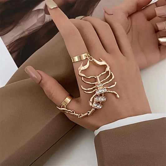 Punk Scorpion Spider Snake Crystal Ring & Bracelet | Gothic Adjustable Jewelry