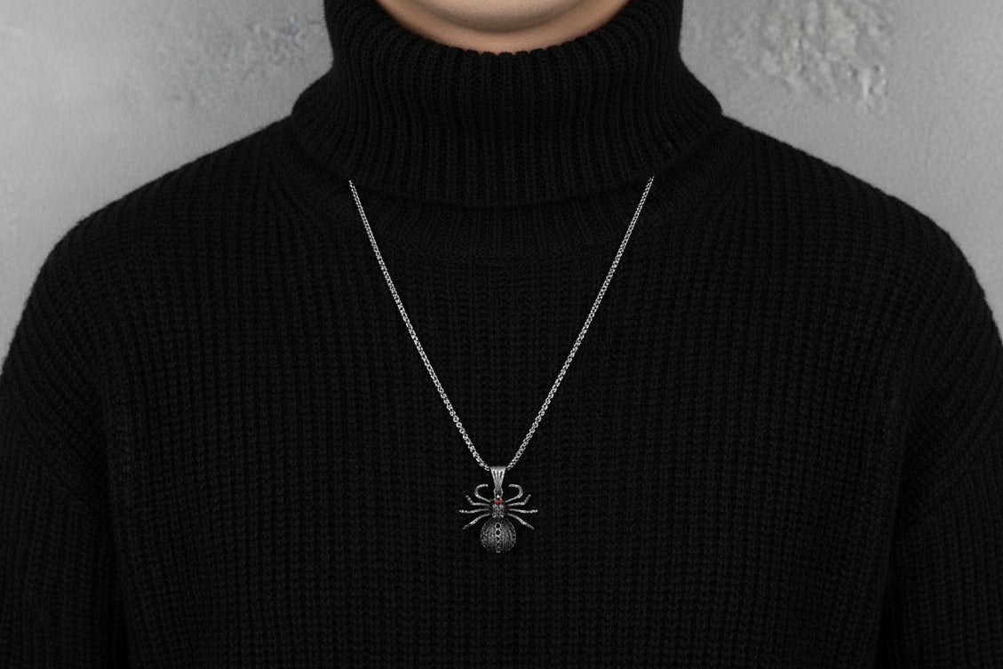 Men's Dark Style Spider Pendant Necklace in 316L Stainless Steel