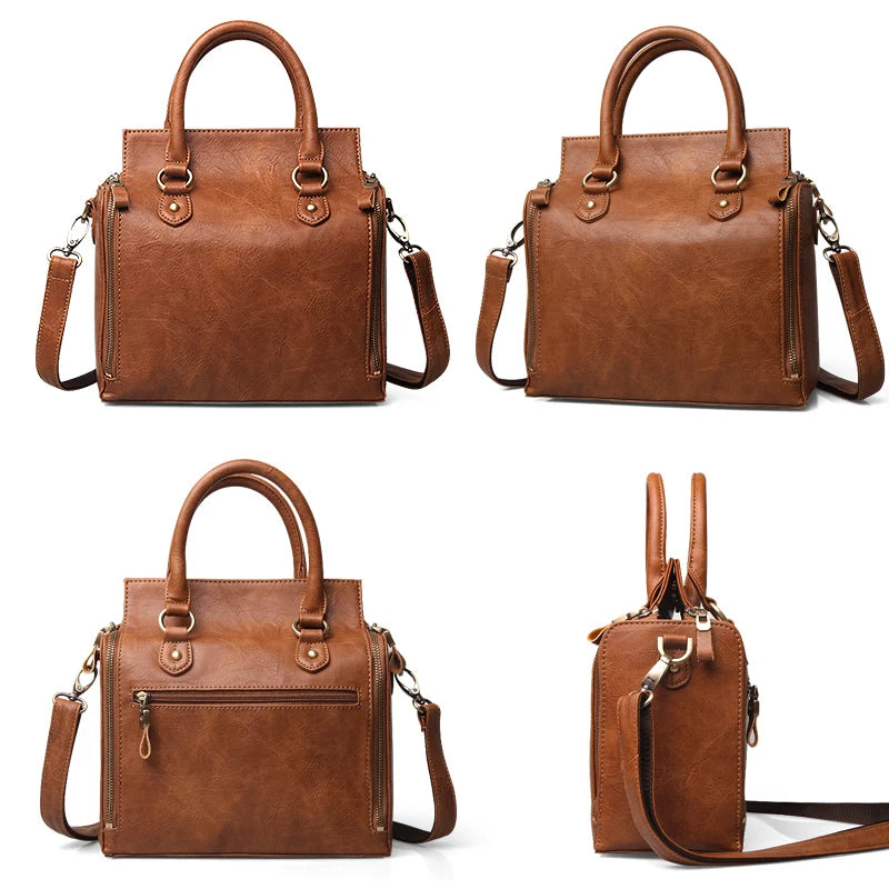 Retro Brown Simple Handbag Women Multi Layer Large Capacity Shoulder Bag Ladies Versatile Multi Function Commute Crossbody Bags