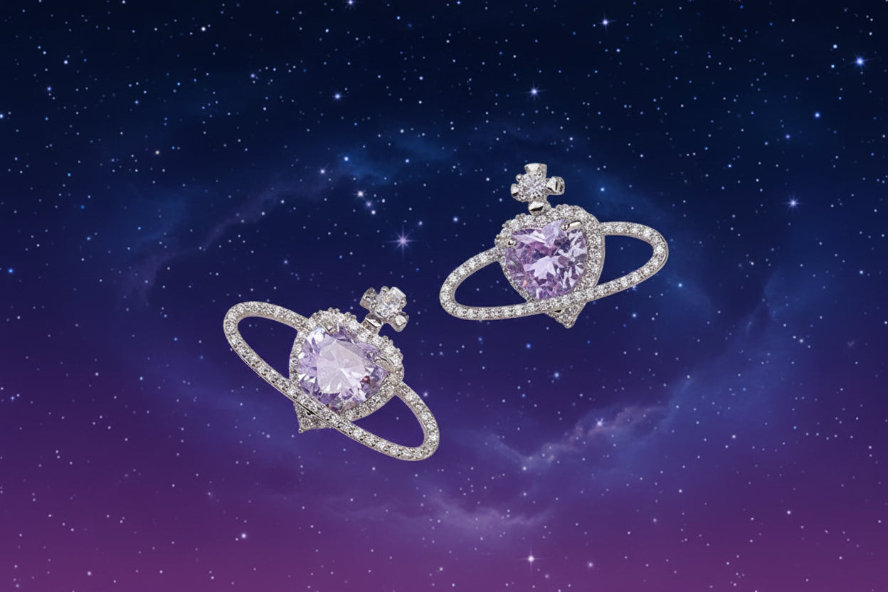 Luxury Saturn Zircon Earrings Silver Plated Stainless Steel Jewelry