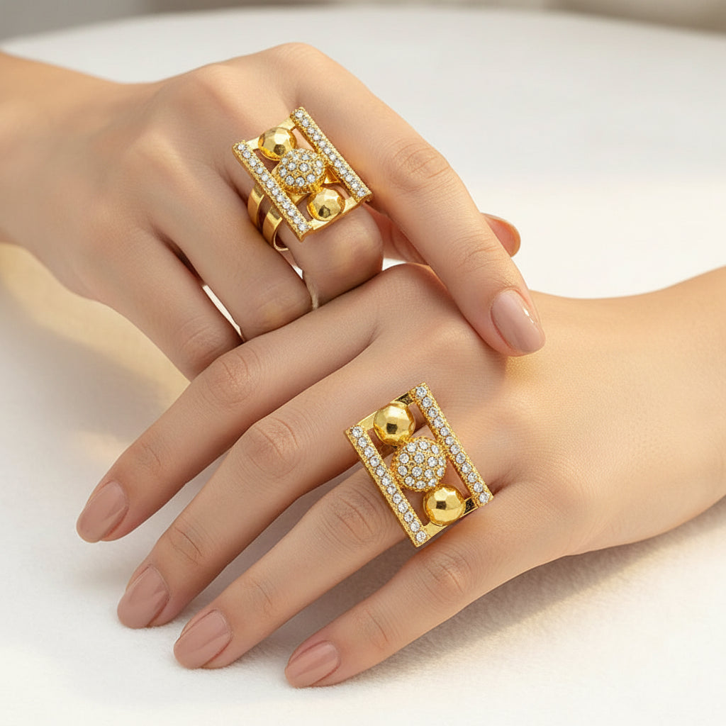 Dubai 18K Gold Plated Luxury Jewelry Set – Rhinestone Necklace, Bracelet, Earrings & Ring