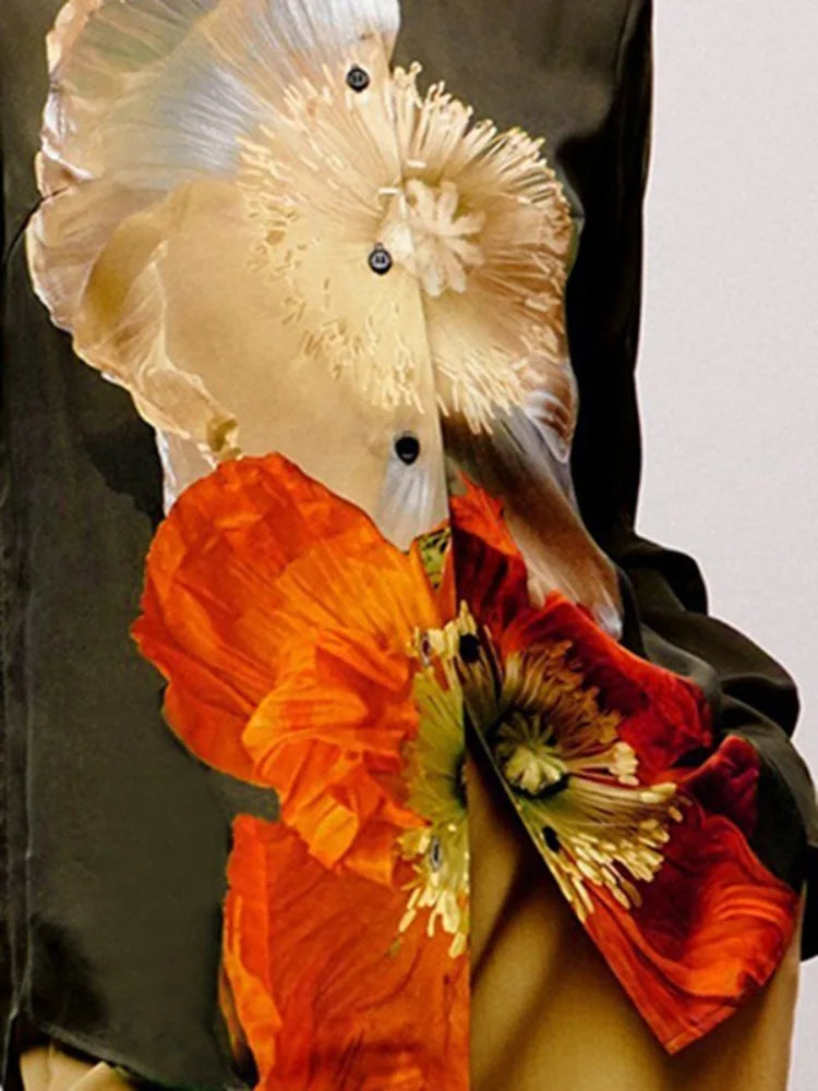 Elegant Long Sleeves Loose Floral Printed Urban Casual Office Blouse