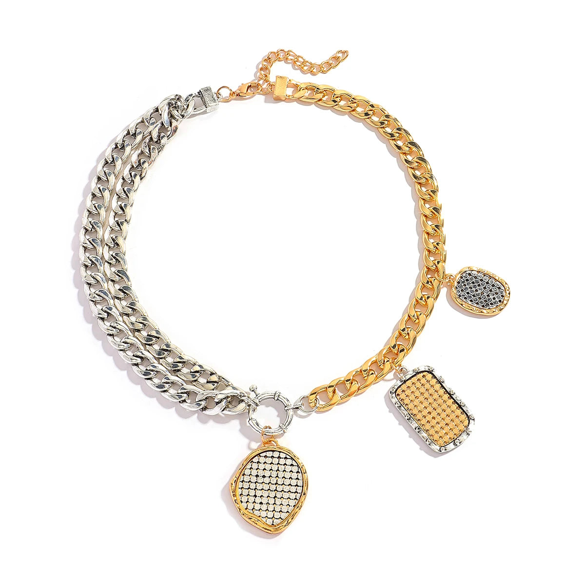 Vintage Metal Chains Round Coin Pendant Necklaces