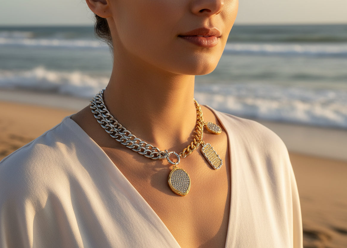 Vintage Metal Chains Round Coin Pendant Necklaces