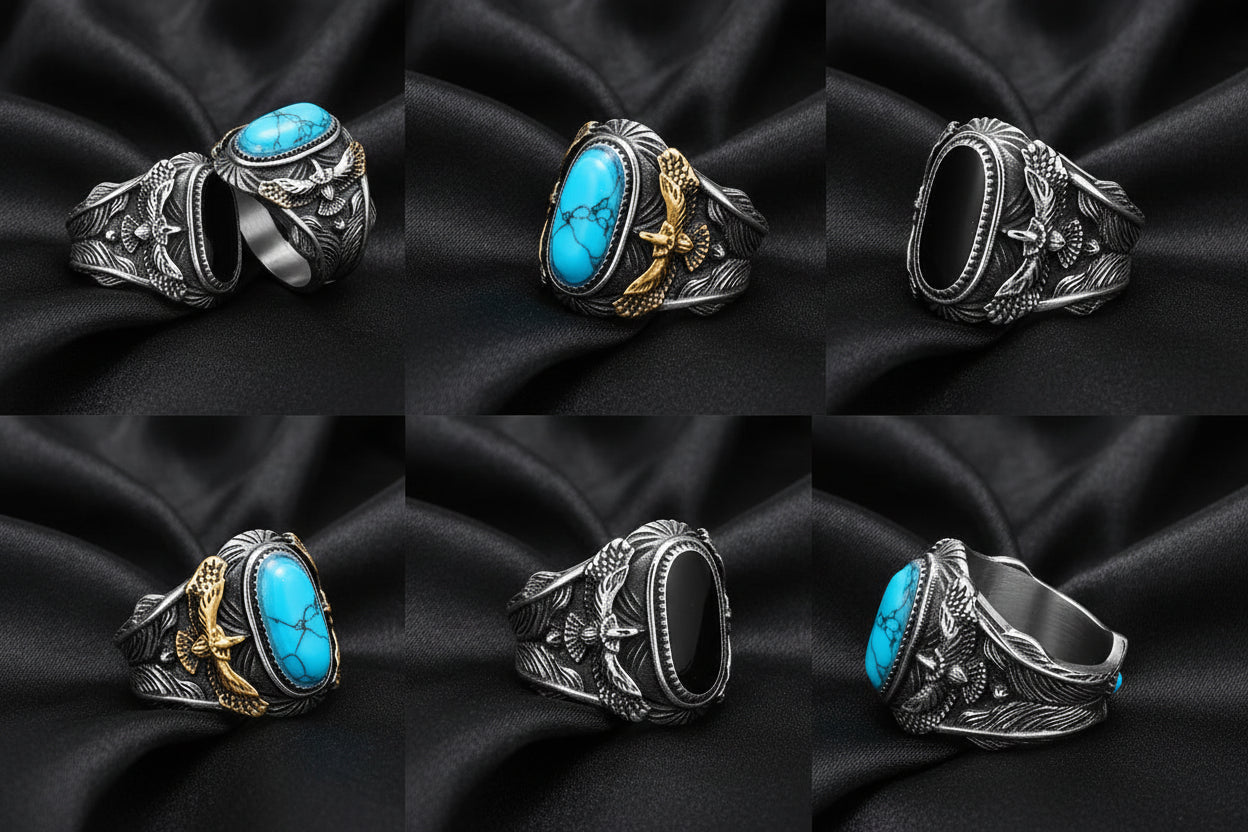 Men's Eagle Soar Gemstone 316L Stainless Steel Ring