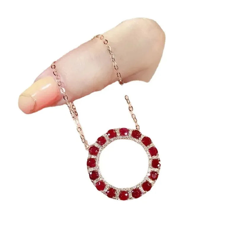 Ruby Circle Pendant Infinity Necklace - 18K Gold Plated