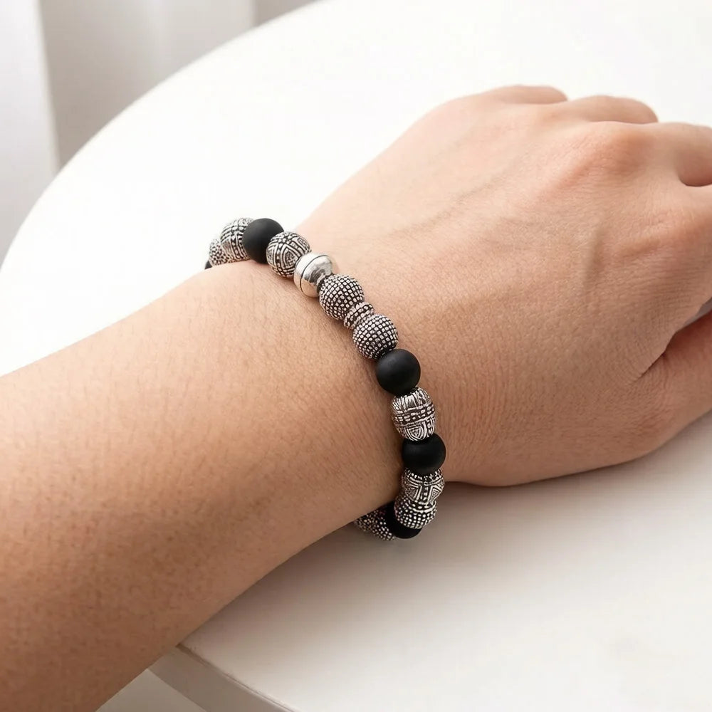 Bracelets Cross Beads & Obsidian For Rebel Men Trendy Gift Europe Style Heart Masculine 925 Sterling Silver Jewelry