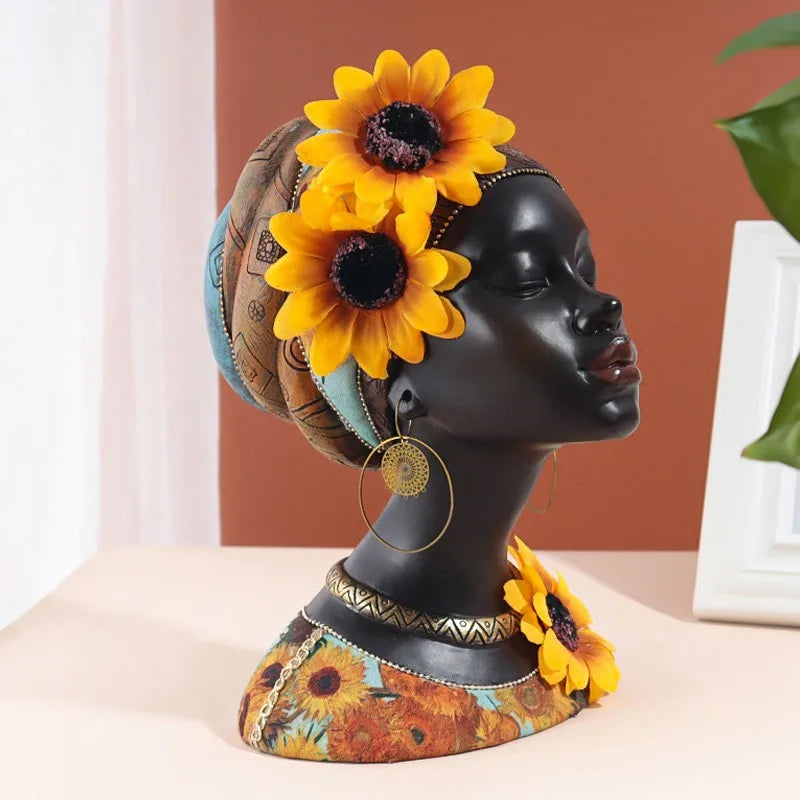 Vilead Resin Fabirc African Beauty Figurines Creative Modern Art Crafts Interior Decoration Living Room Book Shelf Office Decor
