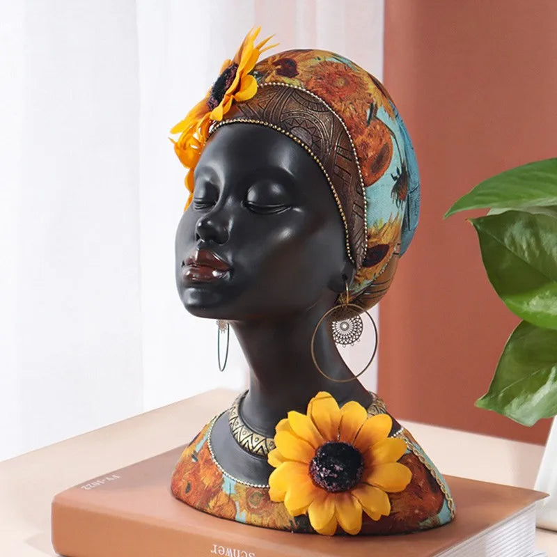 Vilead Resin Fabirc African Beauty Figurines Creative Modern Art Crafts Interior Decoration Living Room Book Shelf Office Decor