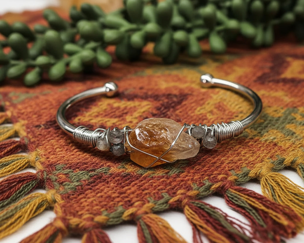 Citrine/Labradorite Rough Gemstone Wire Wrapped Bangle
