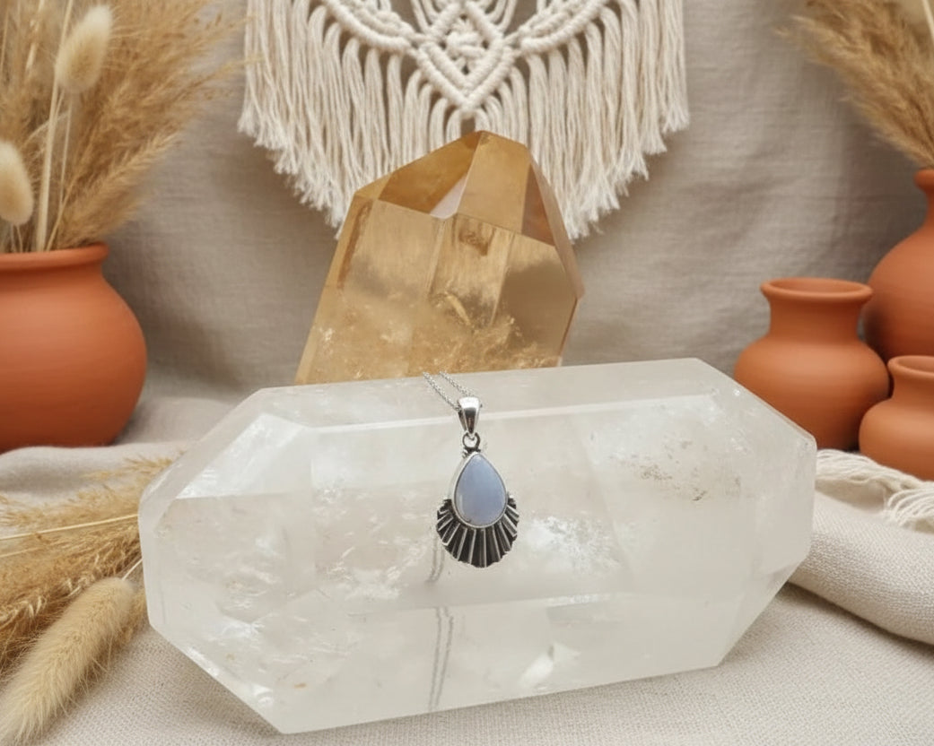 Blue Lace Agate Sterling Silver Pendant Necklace | 925 Silver | Natural Gemstone | Handmade