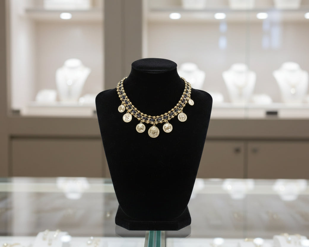 Vintage Leather & Coin Necklace | Handmade Statement Jewelry