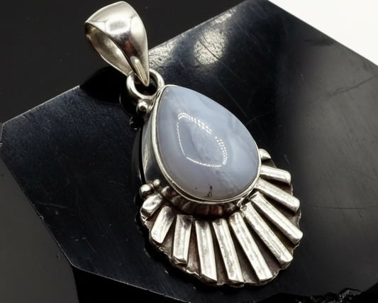 Blue Lace Agate Sterling Silver Pendant Necklace | 925 Silver | Natural Gemstone | Handmade