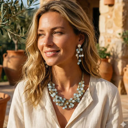 Chunky Blue Beaded Necklace & Earrings Matching Set | Boho