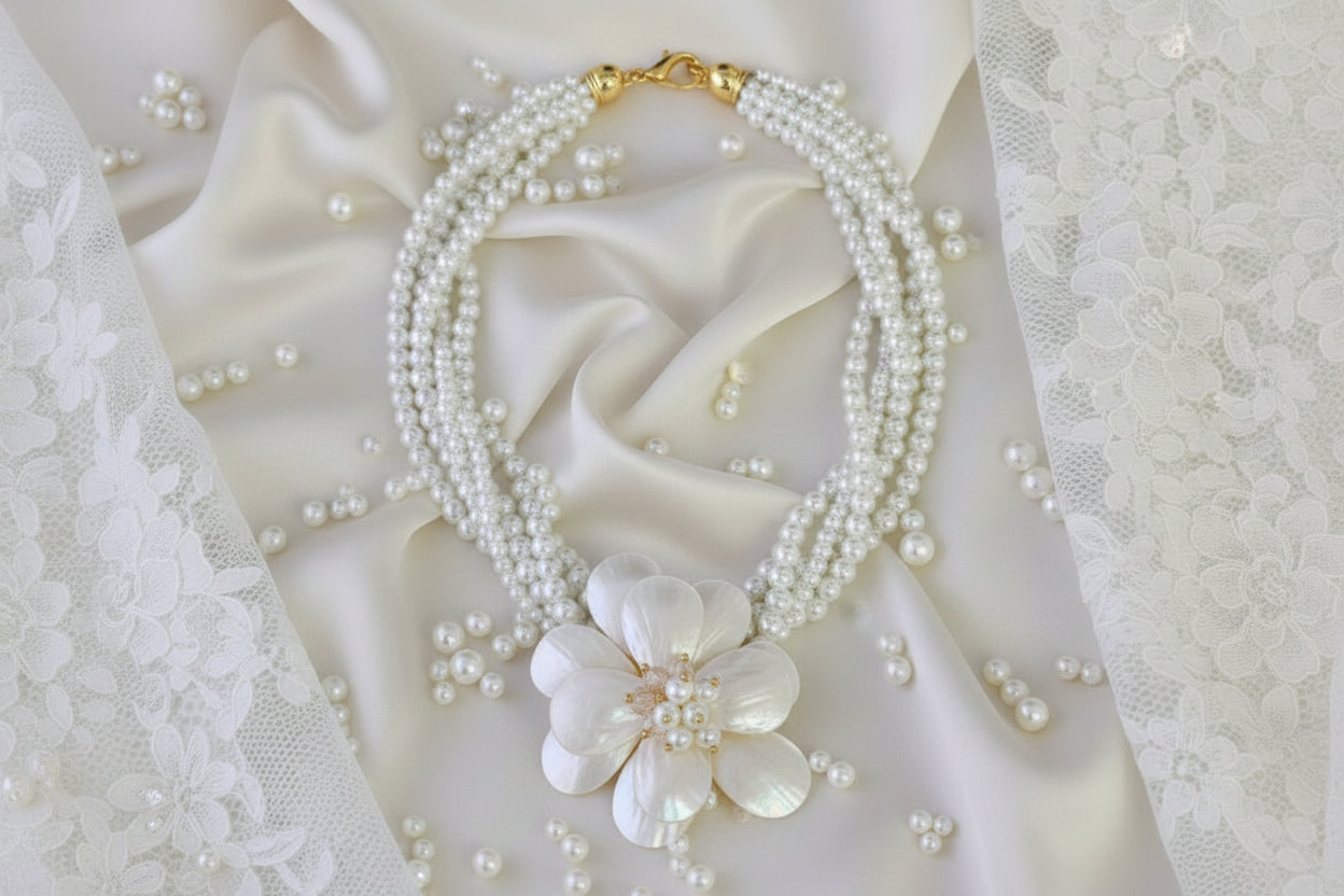 Zinnia Necklace - Mother of Pearl Flower Statement Necklace