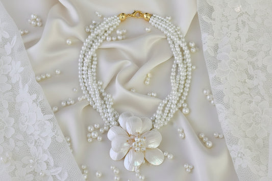 Zinnia Necklace - Mother of Pearl Flower Statement Necklace
