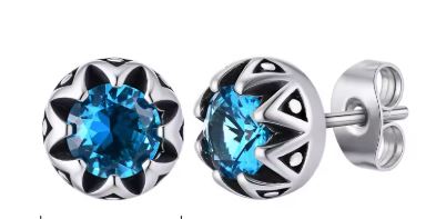 Men's Sea Blue Crystal Stud Earrings – Hypoallergenic Stainless Steel