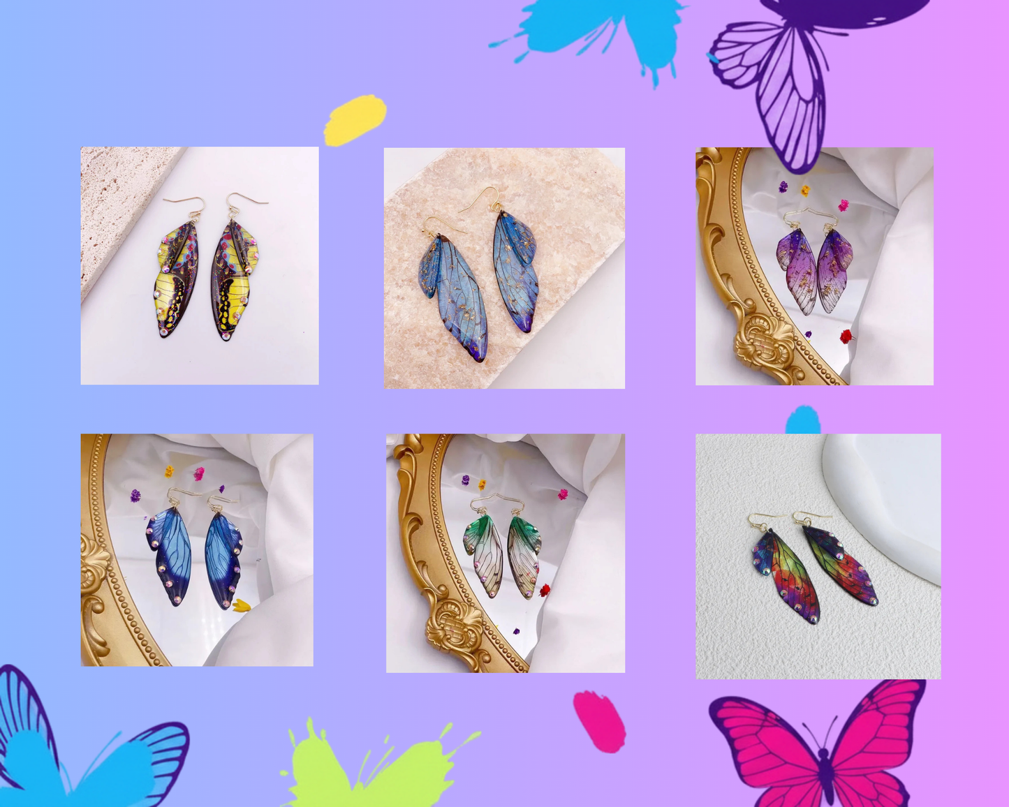 Handmade Butterfly Wing Drop Earrings for Women | Gradient Resin Long Dangle Earrings