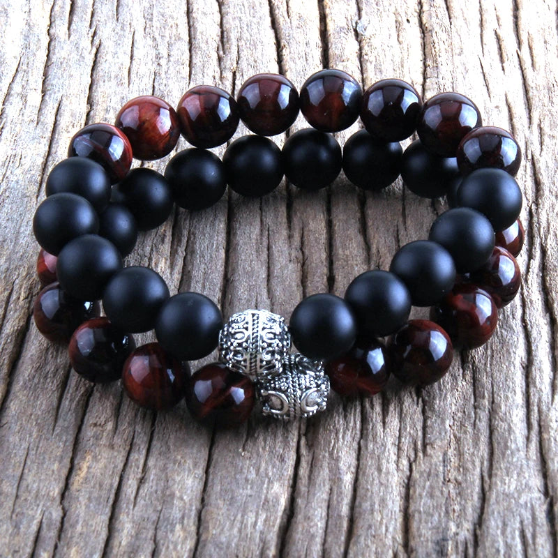 RH New Fashion 2 Piece/ Set  Men Bracelet Matte Onyx Tiger Eye Beaded Bracelets Set Men Jewelry Gift DropShipping