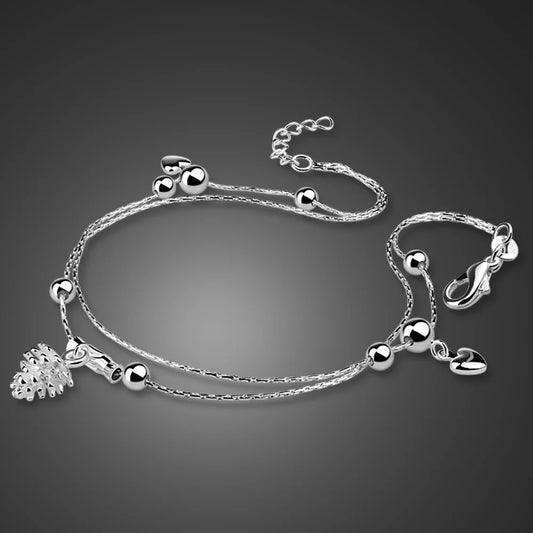 925 Silver Anklet for Girls with Pineapple Pendant Cute Summer Essential Versatile Silver Foot Chain for Beach Birthday Gift