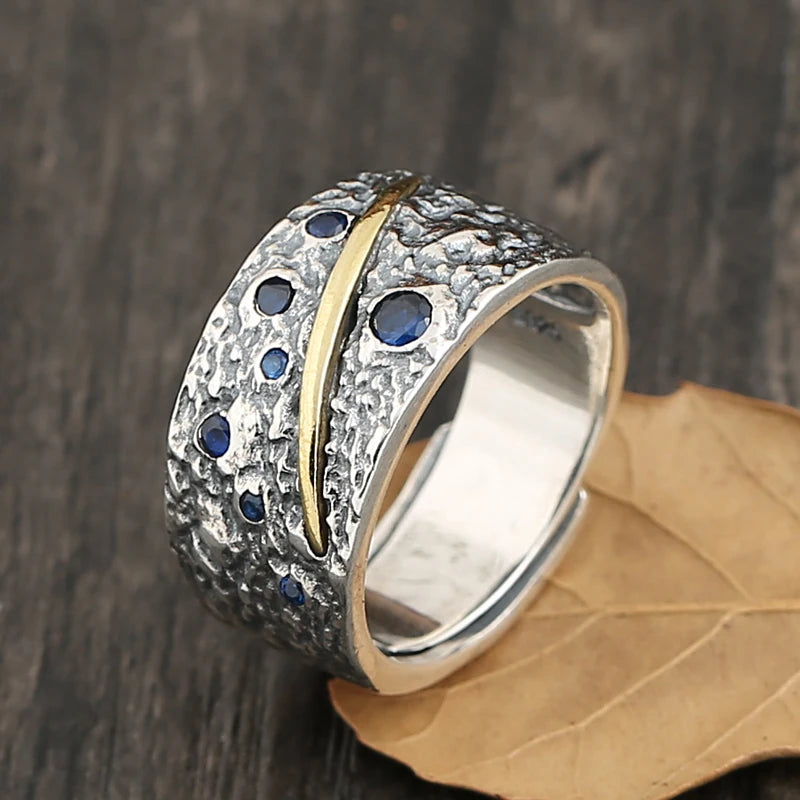 Real 925 Sterling Silver Starry Sky Ring | Gothic Punk Rock Jewelry