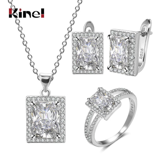 925 Silver Natural Zircon Fine Jewelry Sets Women Ring Necklace Earring for Bridal Wedding Jewelry Valentine's Day Gift